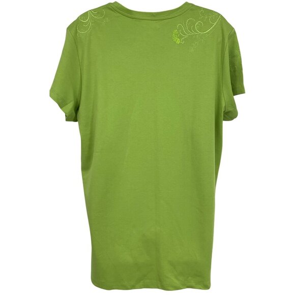 Coldwater Creek Green Women Plus 2X Top Tee Shirt Short Sleeve Embroidery New - Picture 6 of 9